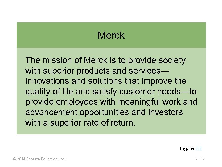 Merck The mission of Merck is to provide society with superior products and services—