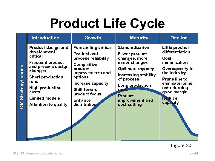 Product Life Cycle Introduction OM Strategy/Issues Product design and development critical Frequent product and