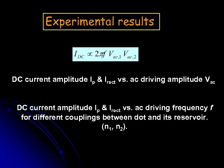 Experimental results DC current amplitude Ip & Irect vs. ac driving amplitude Vac DC