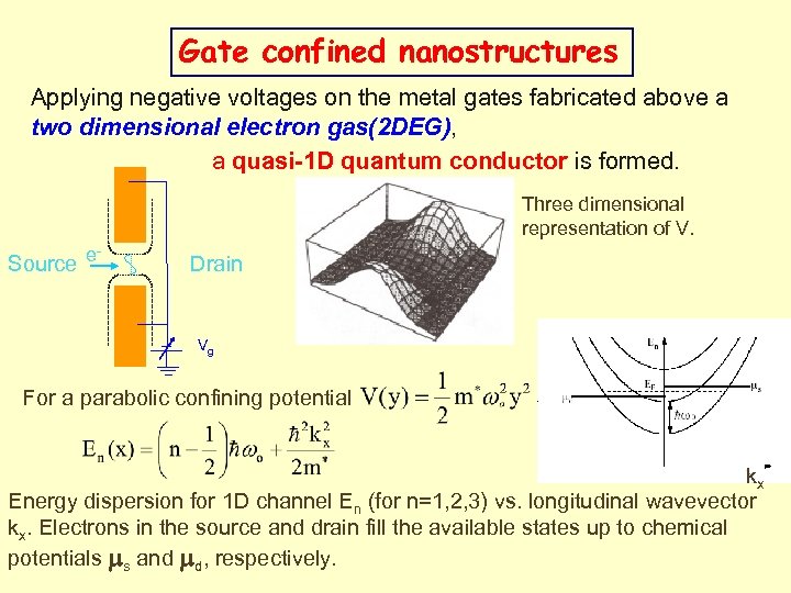 Gate confined nanostructures Applying negative voltages on the metal gates fabricated above a two