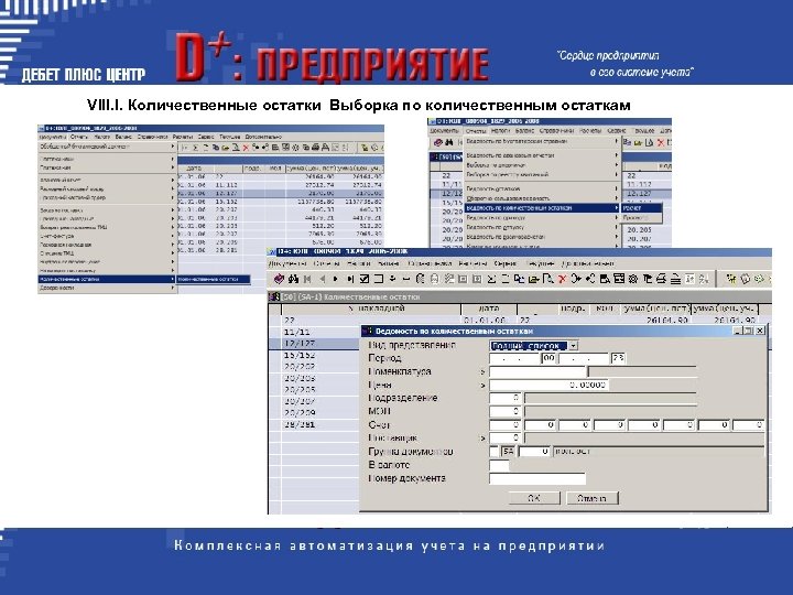 VIII. I. Количественные остатки Выборка по количественным остаткам 