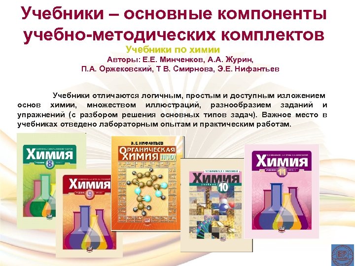 Учебники – основные компоненты учебно-методических комплектов Учебники по химии Авторы: Е. Е. Минченков, А.