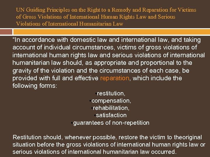 UN Guiding Principles on the Right to a Remedy and Reparation for Victims of