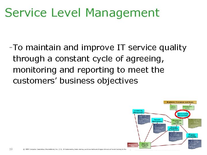 Service Level Management -To maintain and improve IT service quality through a constant cycle