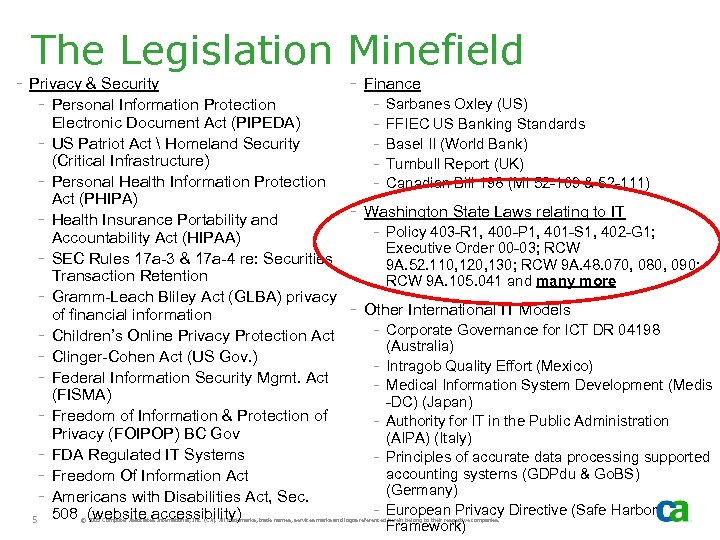 The Legislation Minefield - Privacy & Security - Finance - Sarbanes Oxley (US) -