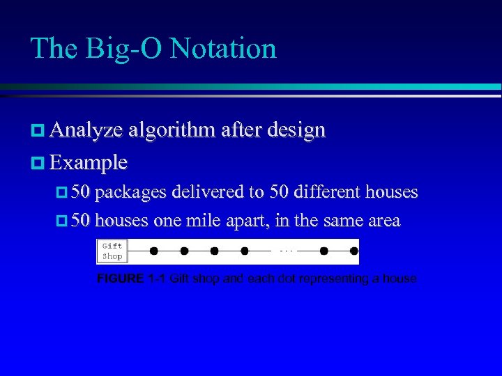 The Big-O Notation Analyze algorithm after design Example 50 packages delivered to 50 different