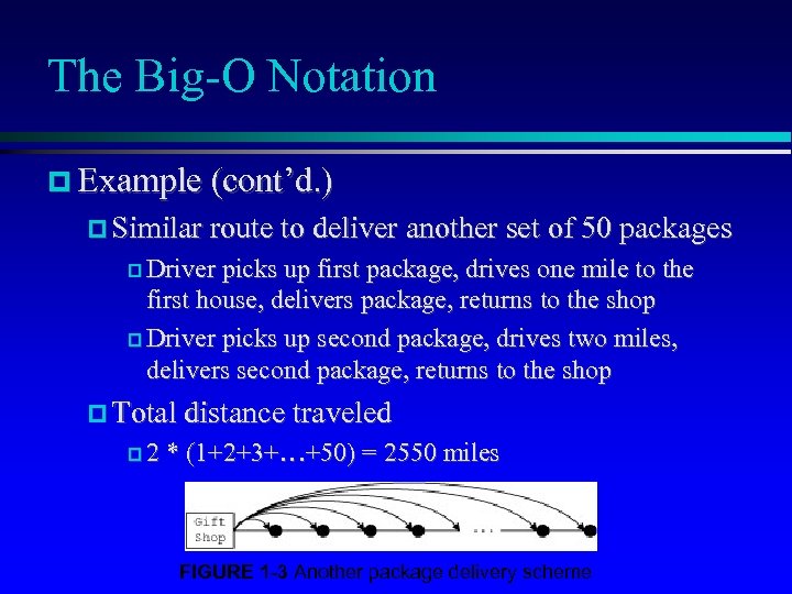 The Big-O Notation Example (cont’d. ) Similar route to deliver another set of 50