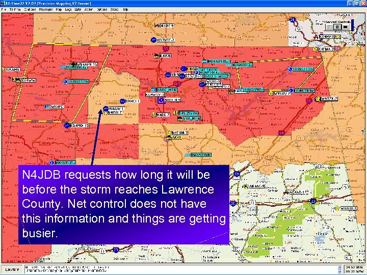 N 4 JDB requests how long it will be before the storm reaches Lawrence