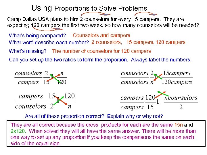 Using Proportions to Solve Problems Camp Dallas USA plans to hire 2 counselors for