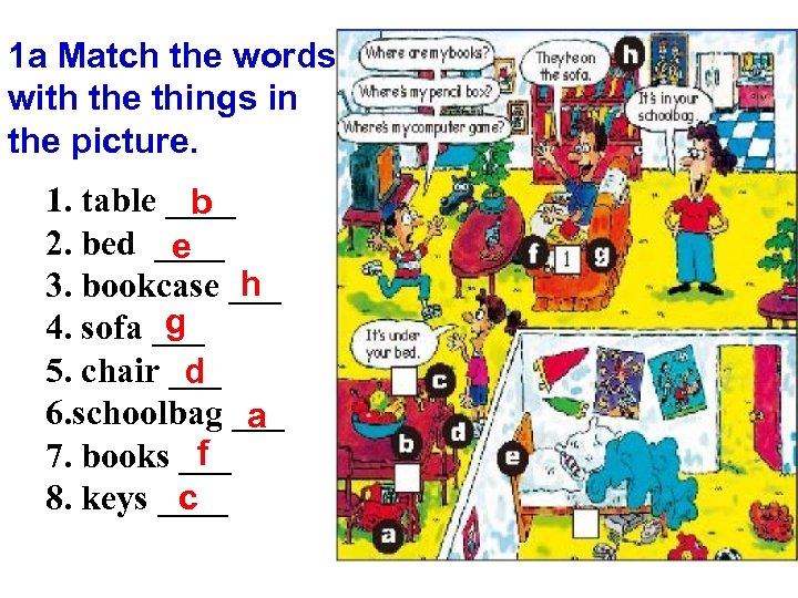 1 a Match the words with the things in the picture. 1. table ____