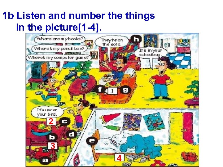 1 b Listen and number the things in the picture[1 -4]. 2 3 4