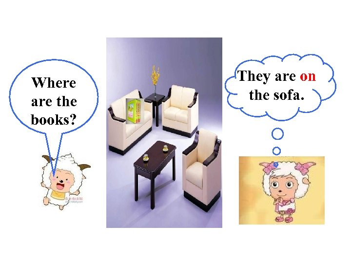 Where are the books? Where’s my books? They are on the sofa. 