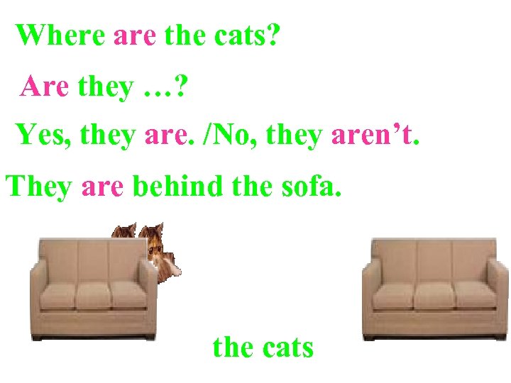 Where are the cats? Are they …? Yes, they are. /No, they aren’t. They