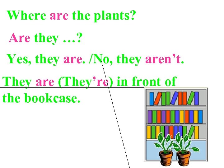 Where are the plants? Are they …? Yes, they are. /No, they aren’t. They