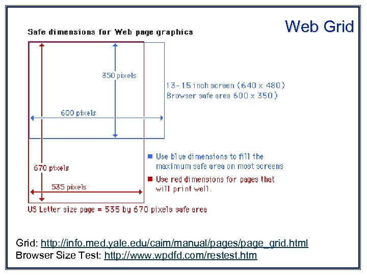 Web Grid: http: //info. med. yale. edu/caim/manual/pages/page_grid. html Browser Size Test: http: //www. wpdfd.