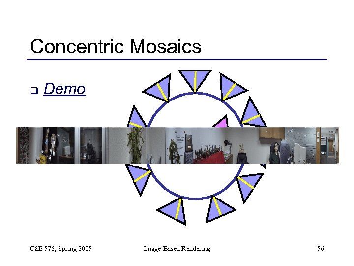 Concentric Mosaics q Demo CSE 576, Spring 2005 Image-Based Rendering 56 