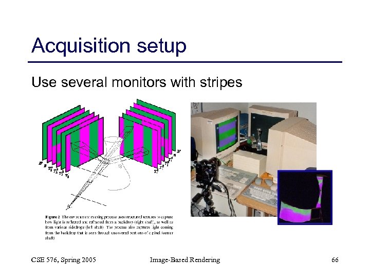 Acquisition setup Use several monitors with stripes CSE 576, Spring 2005 Image-Based Rendering 66