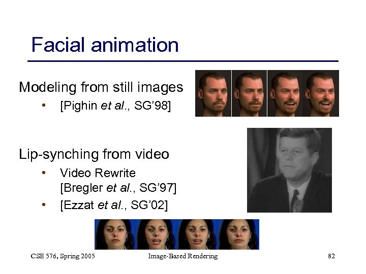 Facial animation Modeling from still images • [Pighin et al. , SG’ 98] Lip-synching