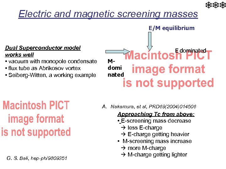 Electric and magnetic screening masses E/M equilibrium Dual Superconductor model works well • vacuum