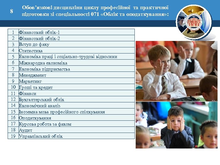 8 Обов’язкові дисципліни циклу професійної та практичної підготовки зі спеціальності 071 «Облік та оподаткування»