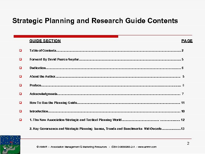 Strategic Planning and Research Guide Contents GUIDE SECTION PAGE q Table of Contents………………………………. .