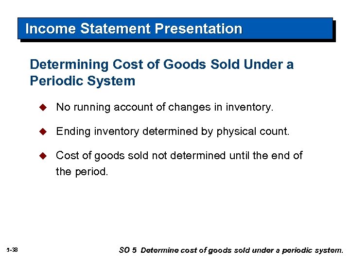 Income Statement Presentation Determining Cost of Goods Sold Under a Periodic System u u