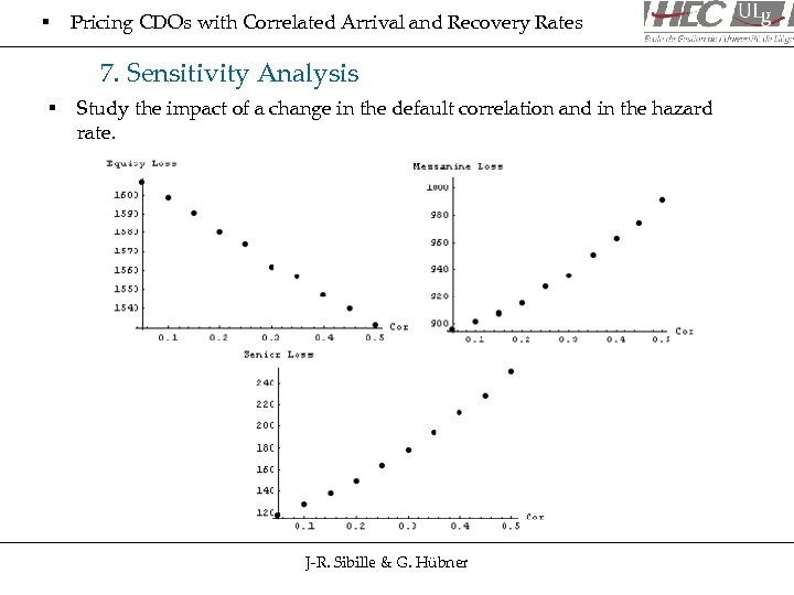 § Pricing CDOs with Correlated Arrival and Recovery Rates 7. Sensitivity Analysis § Study
