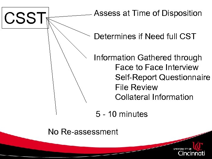 CSST Assess at Time of Disposition Determines if Need full CST Information Gathered through