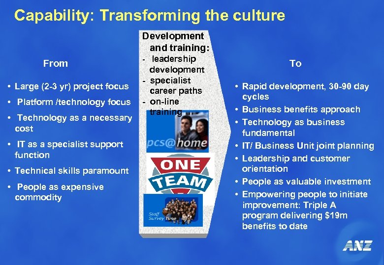 Capability: Transforming the culture Development and training: From • Large (2 -3 yr) project