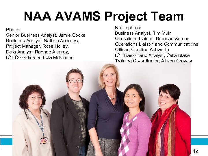 NAA AVAMS Project Team Photo: Senior Business Analyst, Jamie Cooke Business Analyst, Nathan Andrews,