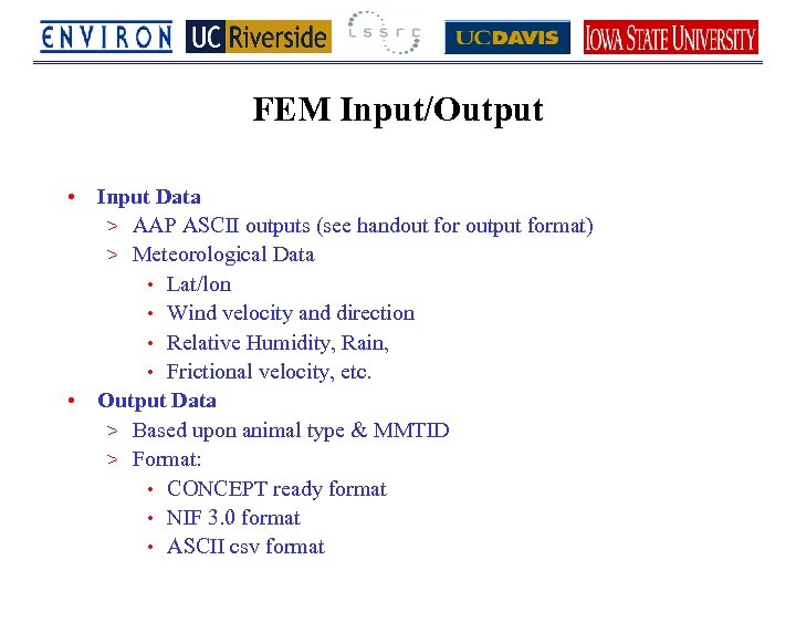 FEM Input/Output • • Input Data > AAP ASCII outputs (see handout for output