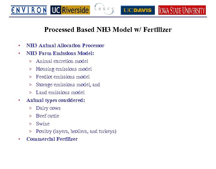 Processed Based NH 3 Model w/ Fertilizer • • NH 3 Animal Allocation Processor