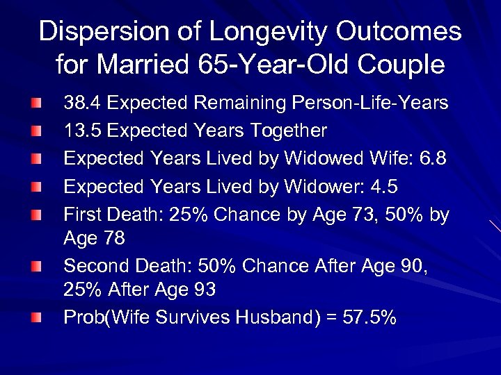 Dispersion of Longevity Outcomes for Married 65 -Year-Old Couple 38. 4 Expected Remaining Person-Life-Years