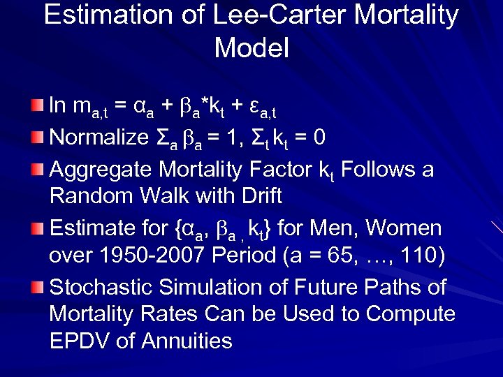 Estimation of Lee-Carter Mortality Model ln ma, t = αa + a*kt + εa,