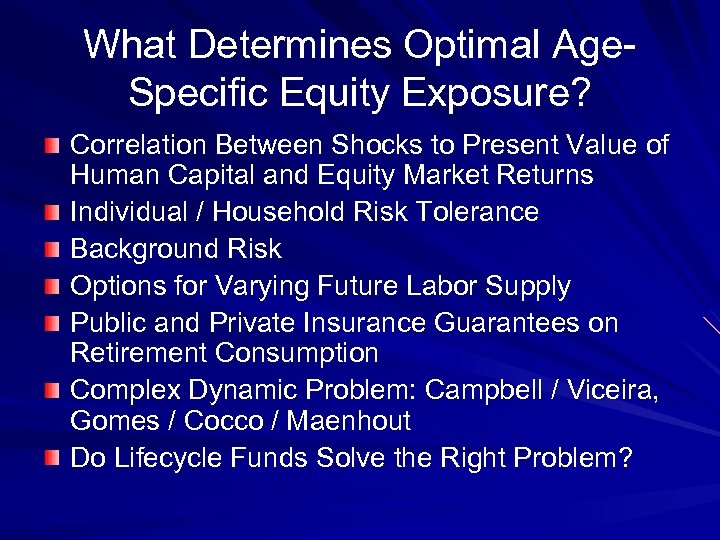 What Determines Optimal Age. Specific Equity Exposure? Correlation Between Shocks to Present Value of