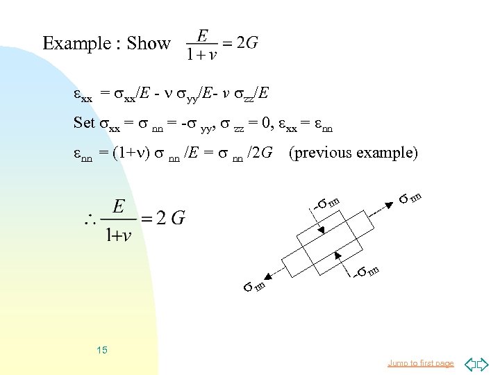 Example : Show xx = xx/E - yy/E- v zz/E Set xx = nn