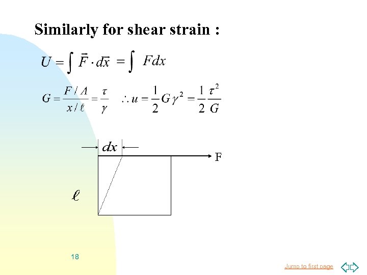 Similarly for shear strain : F 18 Jump to first page 