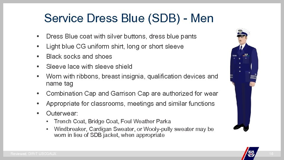 Service Dress Blue (SDB) - Men • Dress Blue coat with silver buttons, dress