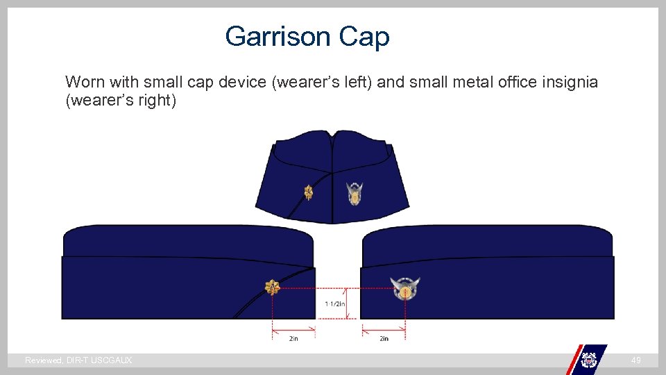 Garrison Cap Worn with small cap device (wearer’s left) and small metal office insignia