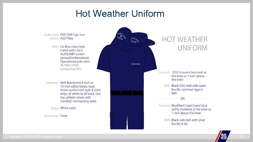 Hot Weather Uniform ` Approval DIR-H <ADD approval Date> 63 