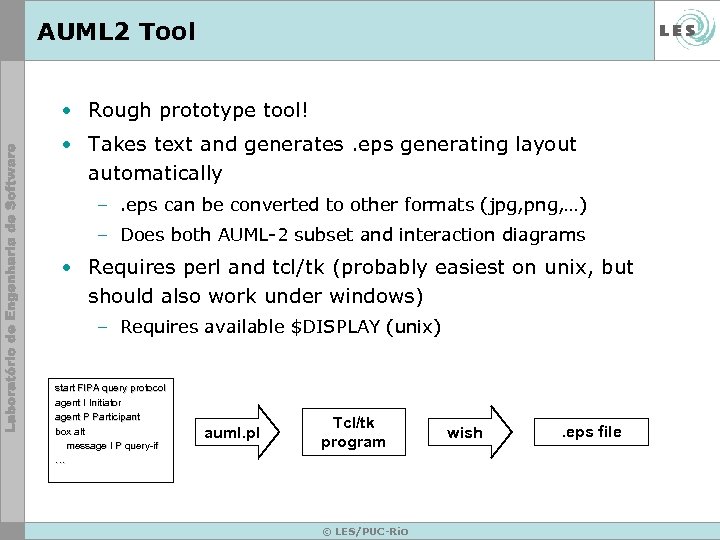 AUML 2 Tool • Rough prototype tool! • Takes text and generates. eps generating