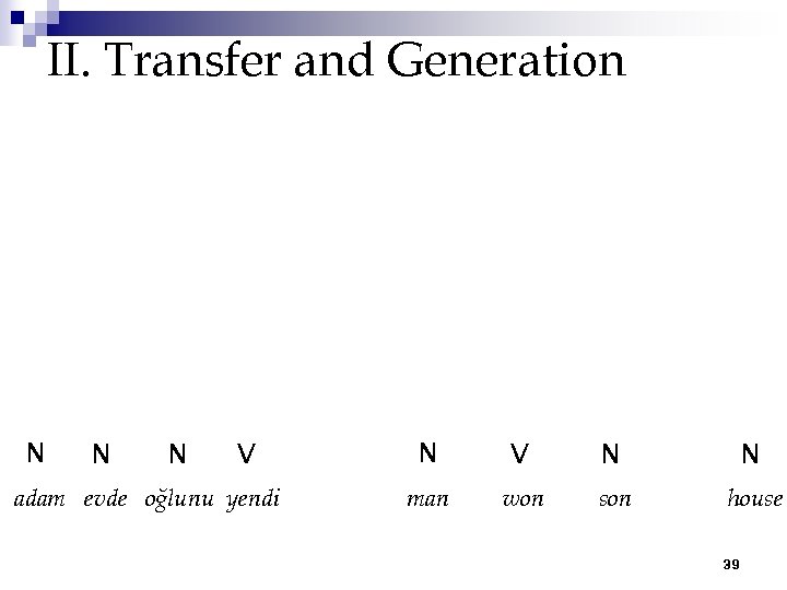 II. Transfer and Generation N N N V adam evde oğlunu yendi N V
