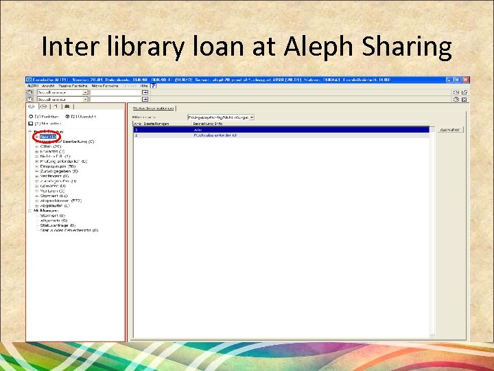 Inter library loan at Aleph Sharing 