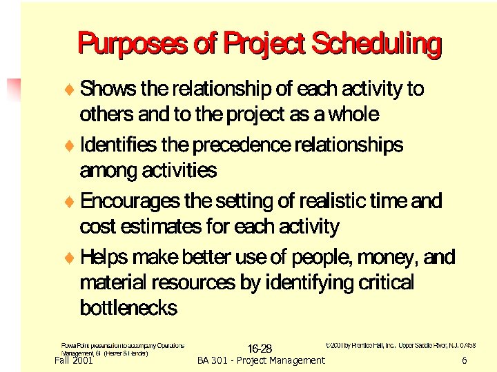Fall 2001 BA 301 - Project Management 6 
