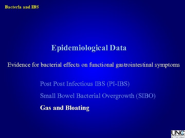 Bacteria and IBS Epidemiological Data Evidence for bacterial effects on functional gastrointestinal symptoms Post