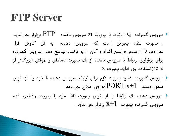  FTP Server ﺳﺮﻭﻳﺲ گﻴﺮﻧﺪﻩ ﻳﻚ ﺍﺭﺗﺒﺎﻁ ﺑﺎ پﻮﺭﺕ 12 ﺳﺮﻭﻳﺲ ﺩﻫﻨﺪﻩ FTP ﺑﺮﻗﺮﺍﺭ