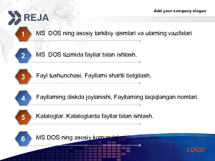 REJA Add your company slogan 1 MS DOS ning asosiy tarkibiy qismlari va ularning