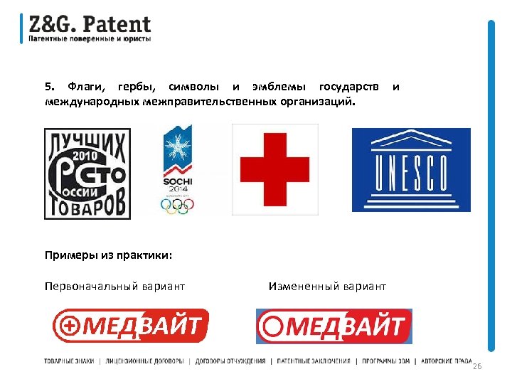 5. Флаги, гербы, символы и эмблемы государств и международных межправительственных организаций. Примеры из практики: