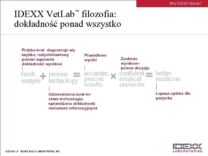 Why IDEXX Vet. Lab? IDEXX Vet. Lab™ filozofia: dokładność ponad wszystko Próbka krwi degeneruje