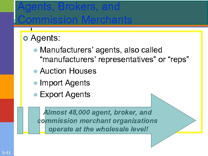Agents, Brokers, and Commission Merchants ¢ Agents: Manufacturers’ agents, also called “manufacturers’ representatives” or